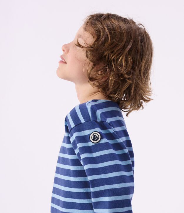 Katoenen gestreept marineshirt voor kinderen blauw/blauw