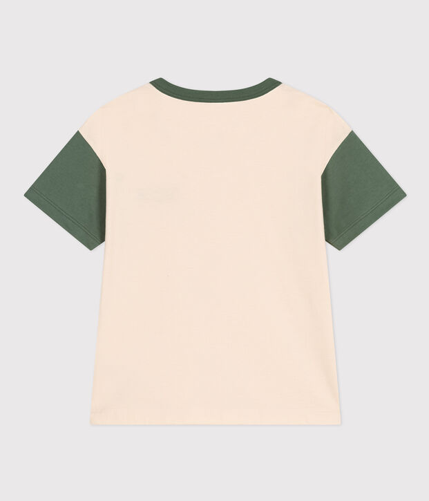T-shirt met print van jersey voor jongens ecru/groen