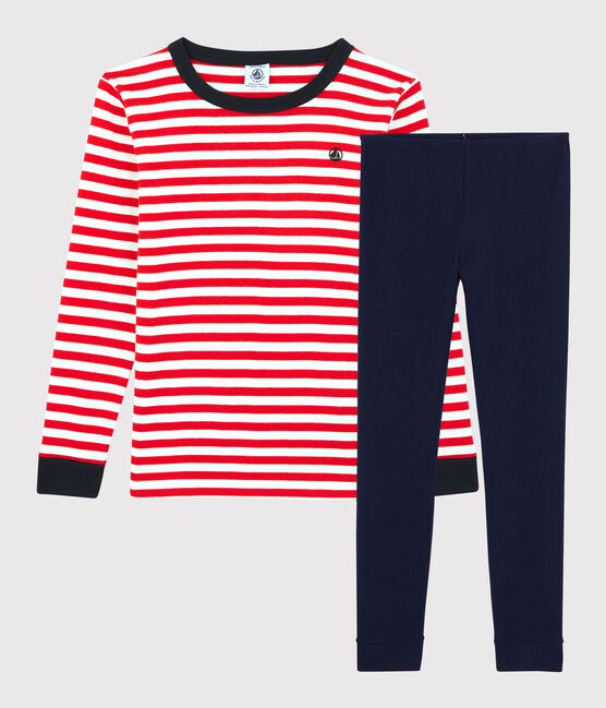 Snugfit pyjama voor jongens met rode strepen in biologisch katoen rood PEPS/wit MULTICO
