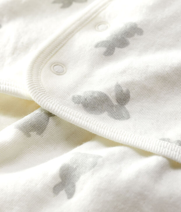 Ensemble 2 pi&egrave;ces blanc &agrave; lapins b&eacute;b&eacute; en tubique en coton biologique blanc/gris