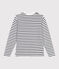 Gestreepte katoenen marinetrui voor dames wit MARSHMALLOW/blauw SMOKING