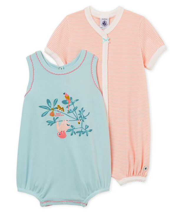 Duo van korte playsuits uit ribstof voor meisjes multicouleur