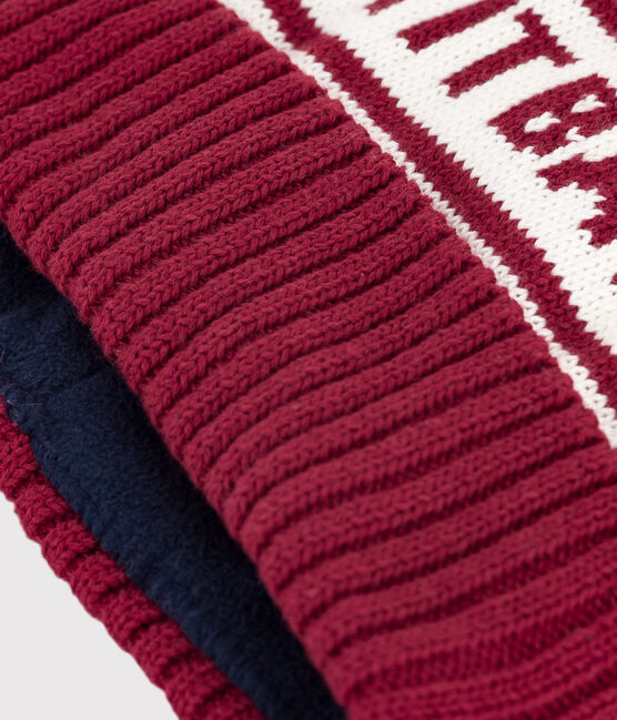 Gebreide kindermuts met fleecevoering - Petit Bateau rood AMARANTE/ MARSHMALLOW