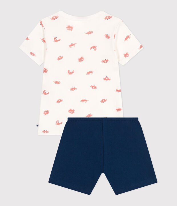 Pyjama short enfant en coton imprim&eacute; crabes bleu/multicouleur
