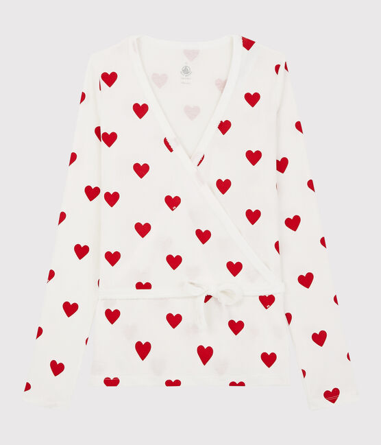 Cardigan cache-cœur en coton Femme blanc MARSHMALLOW/rouge TERKUIT