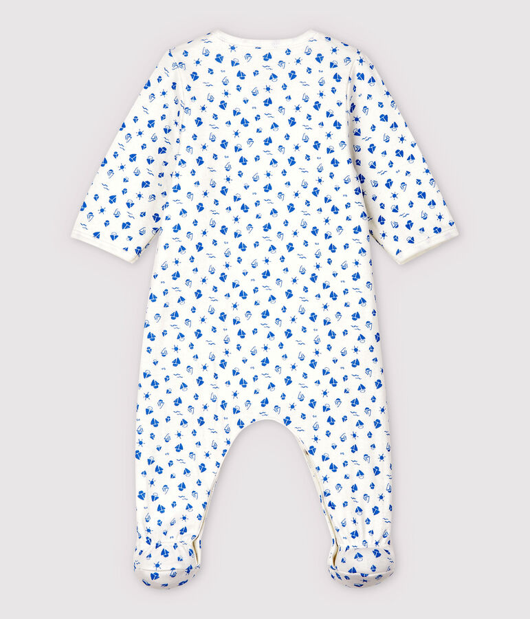 Romper met bootprint voor baby's van biologisch katoen wit/blauw