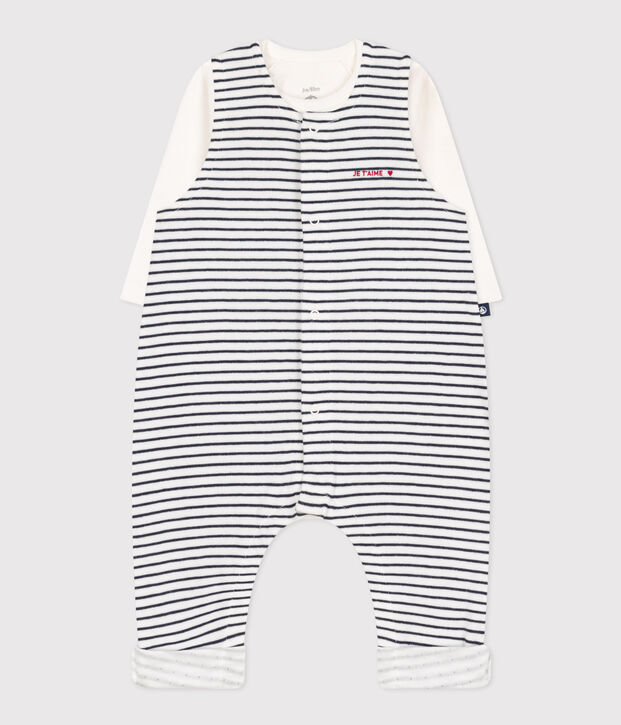 Katoenen babypakje en -rompertje wit/blauw