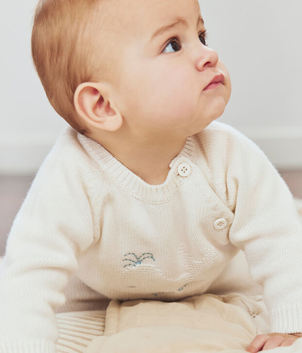 Ensemble 2 pi&egrave;ces b&eacute;b&eacute; en tricot laine et coton et motif baleine blanc