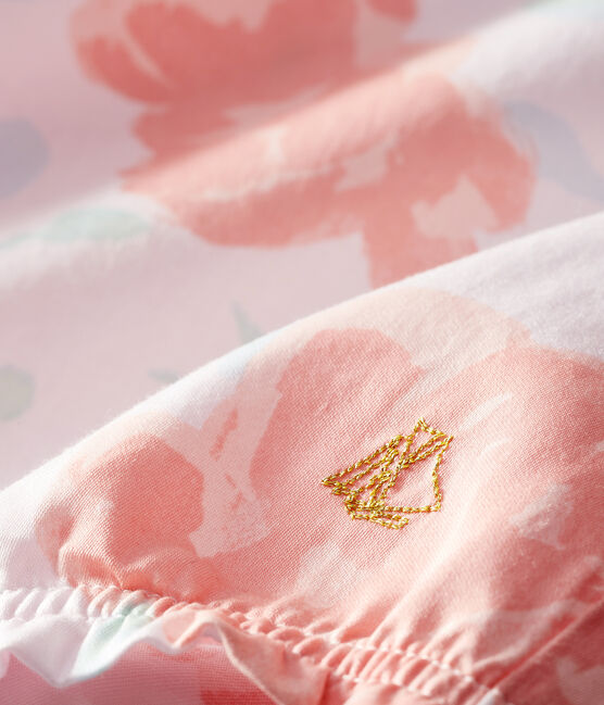 Kort babypakje van satijn met print babymeisje roze VIENNE/wit MULTICO