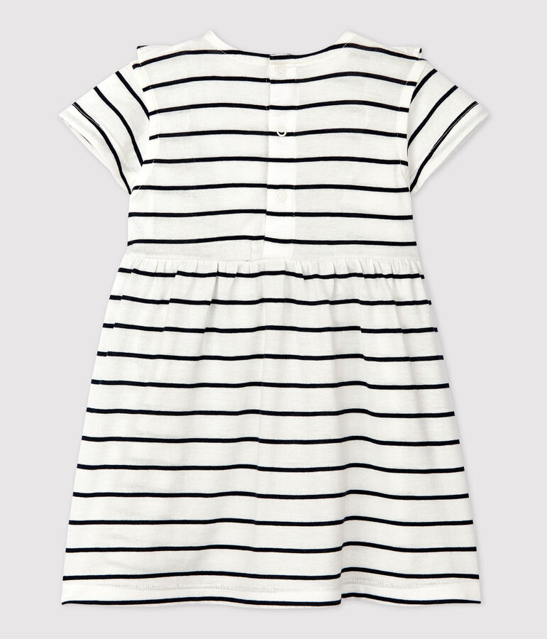 Robe manches courtes ray&eacute;e en jersey b&eacute;b&eacute; blanc/bleu
