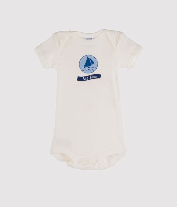 Rompertje met korte mouwen babyjongen wit/blauw