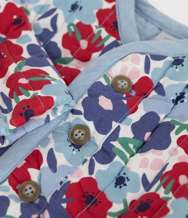 Katoenen babyjasje met tinneroy-streepje en bloemenprint wit/multicouleur