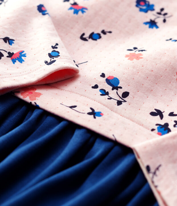 Meisjesjurk met lange mouwen van katoen en tubic wit/multicouleur