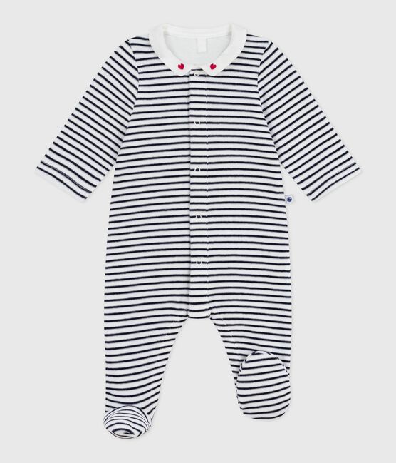 Pyjama bébé en velours à col imprimé blanc MARSHMALLOW/bleu SMOKING