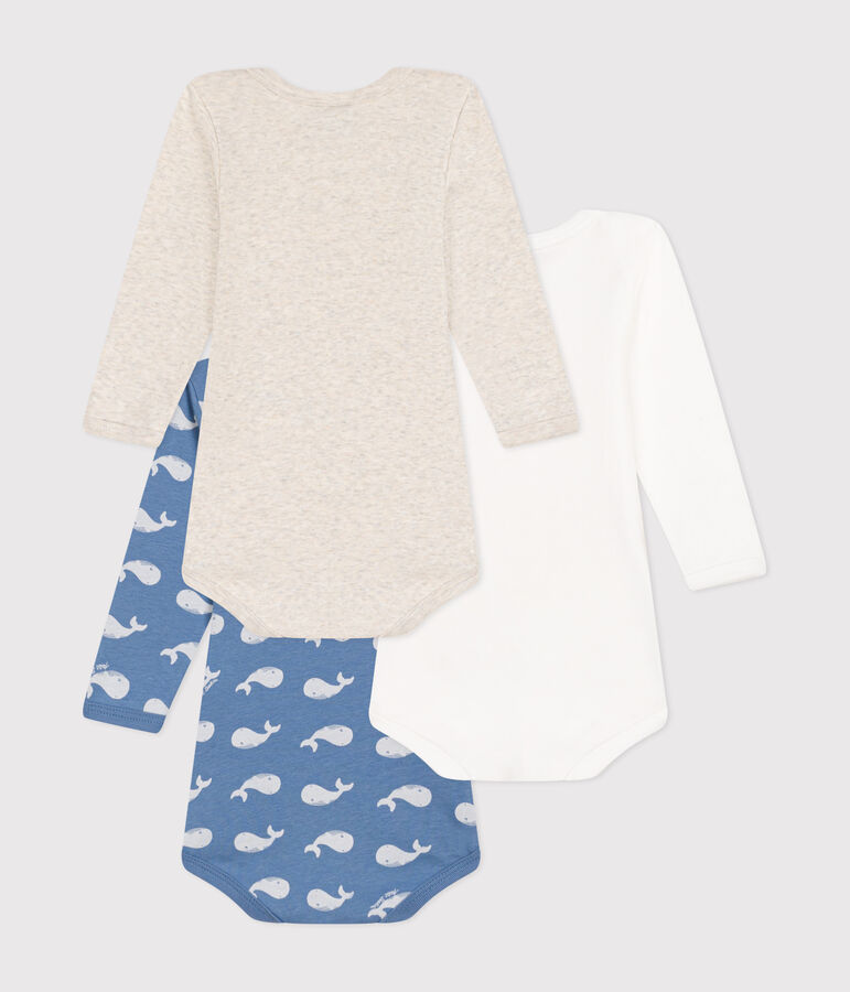 Setje met 3 katoenen rompertjes met lange mouw en walvisprint voor baby's variante 1