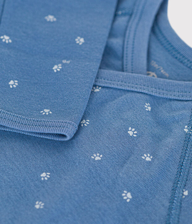 Katoenen overslagbody met lange mouwen voor baby's blauw/wit