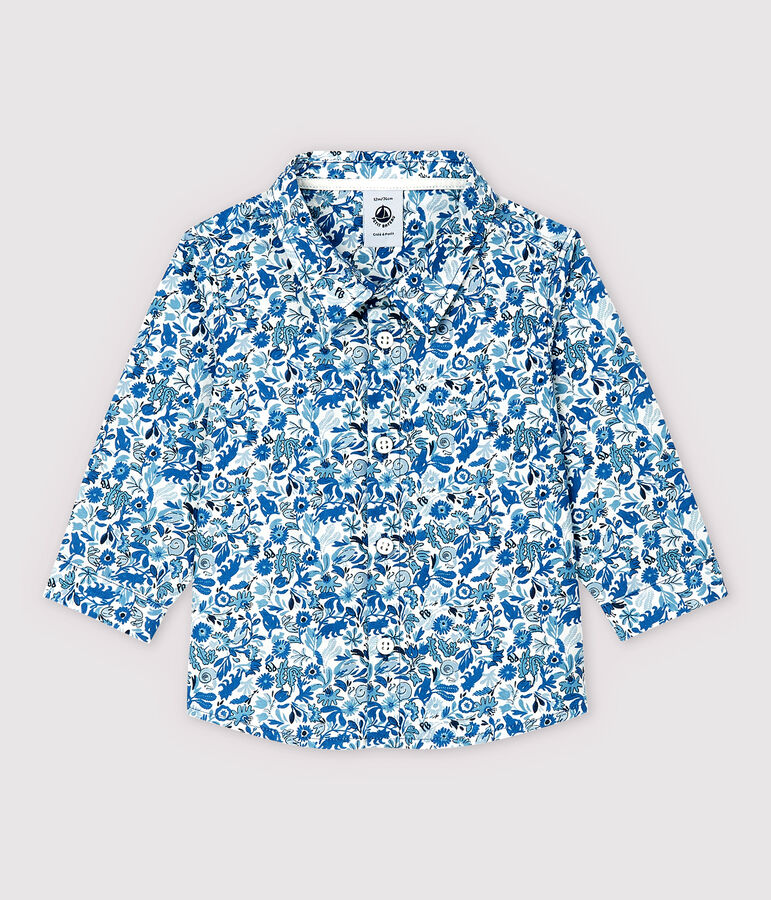 Popeline overhemd met lange mouwen voor babyjongens wit MARSHMALLOW/wit MULTICO