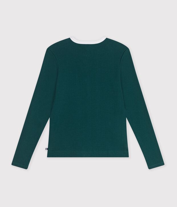 Cardigan femme en coton uni vert fonc&eacute;