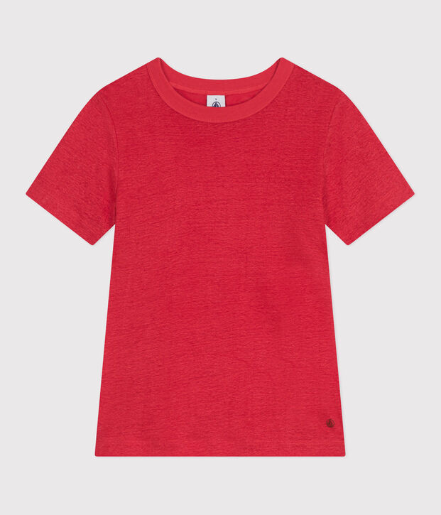 Linnen T-shirt met korte mouwen voor dames rood
