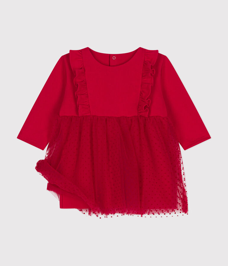 Robe en coton et tulle b&eacute;b&eacute; rouge