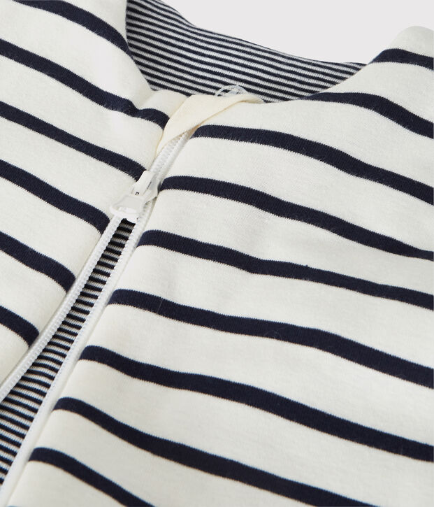 Omkeerbare trappelzak met strepen van ribstof voor baby wit/blauw