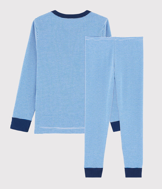 Pyjama milleraies bleu petit garçon en côte bleu RUISSEAU/blanc MARSHMALLOW