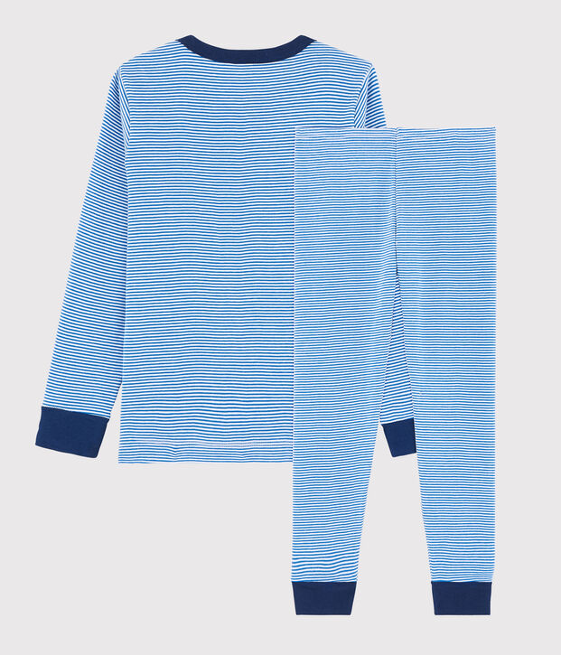 Pyjama milleraies bleu petit gar&ccedil;on en c&ocirc;te bleu/blanc