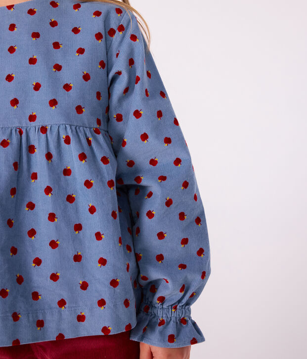 Kinderbloesje van velours met lange mouwen en print blauw/multicouleur