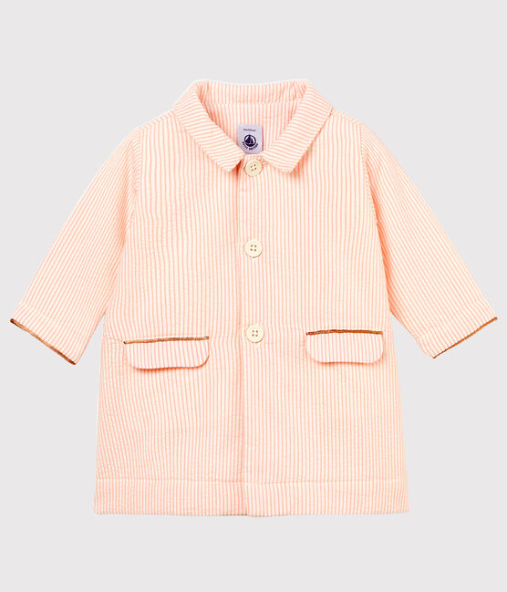 Gestreepte mantel voor babymeisjes wit MARSHMALLOW/roze ROSAKO