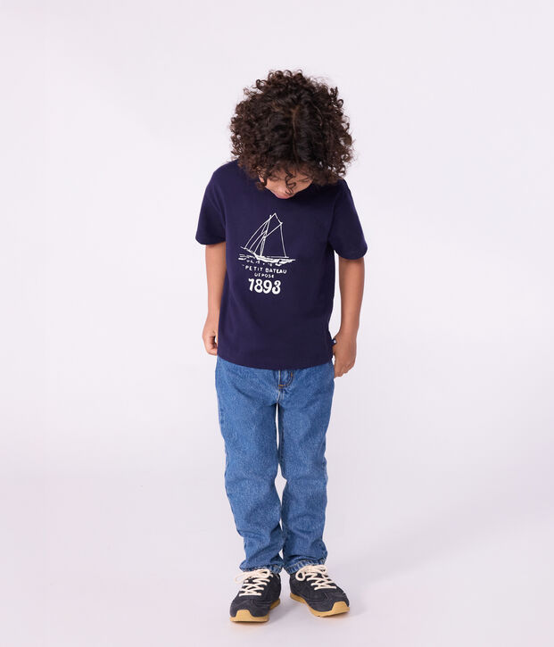 Tee-shirt enfant &agrave; manches courtes imprim&eacute; bleu marine