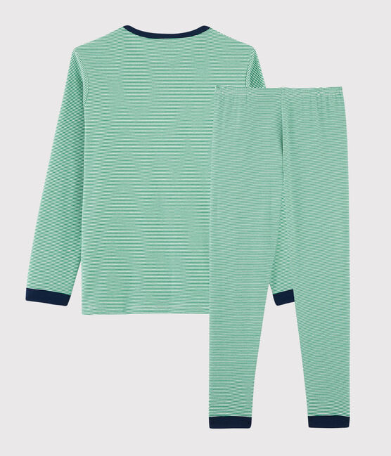 Pyjama milleraies mixte en côte vert PRADO/blanc MARSHMALLOW