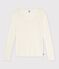 Tee-shirt col danseuse femme en laine et coton uni blanc cass&eacute;