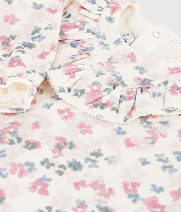 Katoenen babyjurkje met lange mouw en bloemenprint ecru/multicouleur