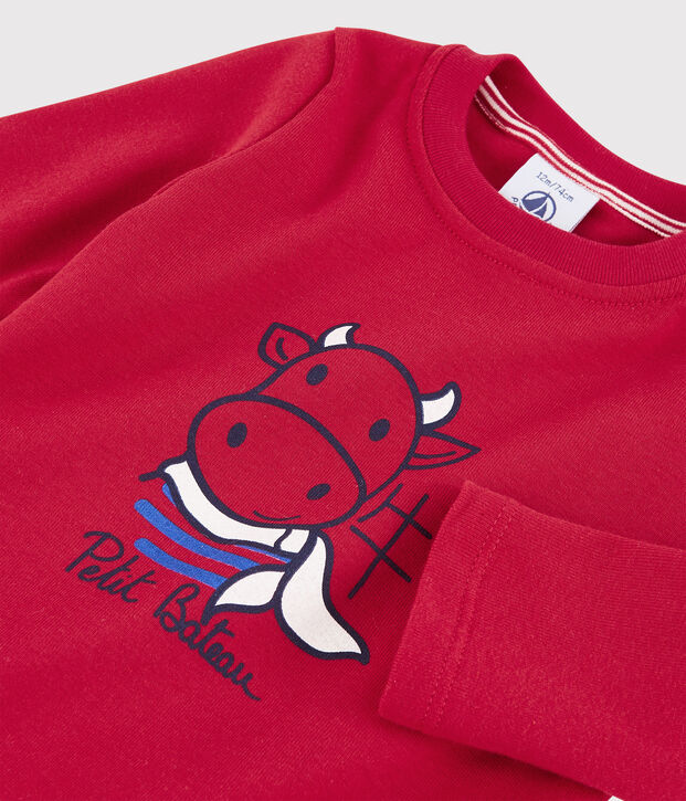 Tee shirt manches longue en coton b&eacute;b&eacute; gar&ccedil;on rouge