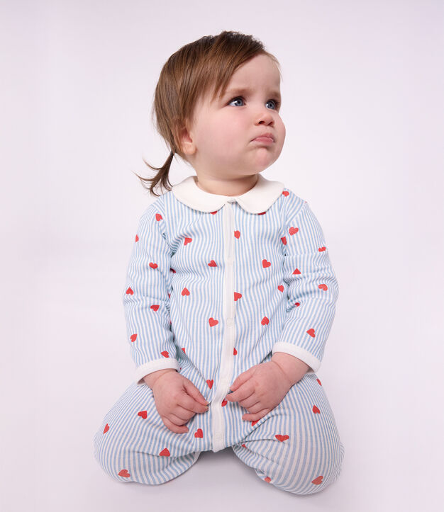 Pyjama b&eacute;b&eacute; en coton avec col, imprim&eacute; c&oelig;urs blanc/multicouleur