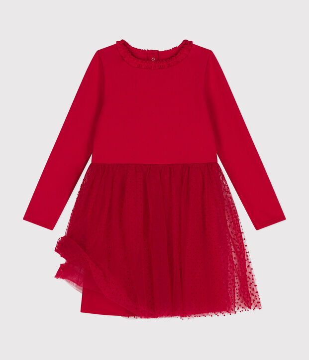 Robe en jersey lourd et tulle enfant fille rouge