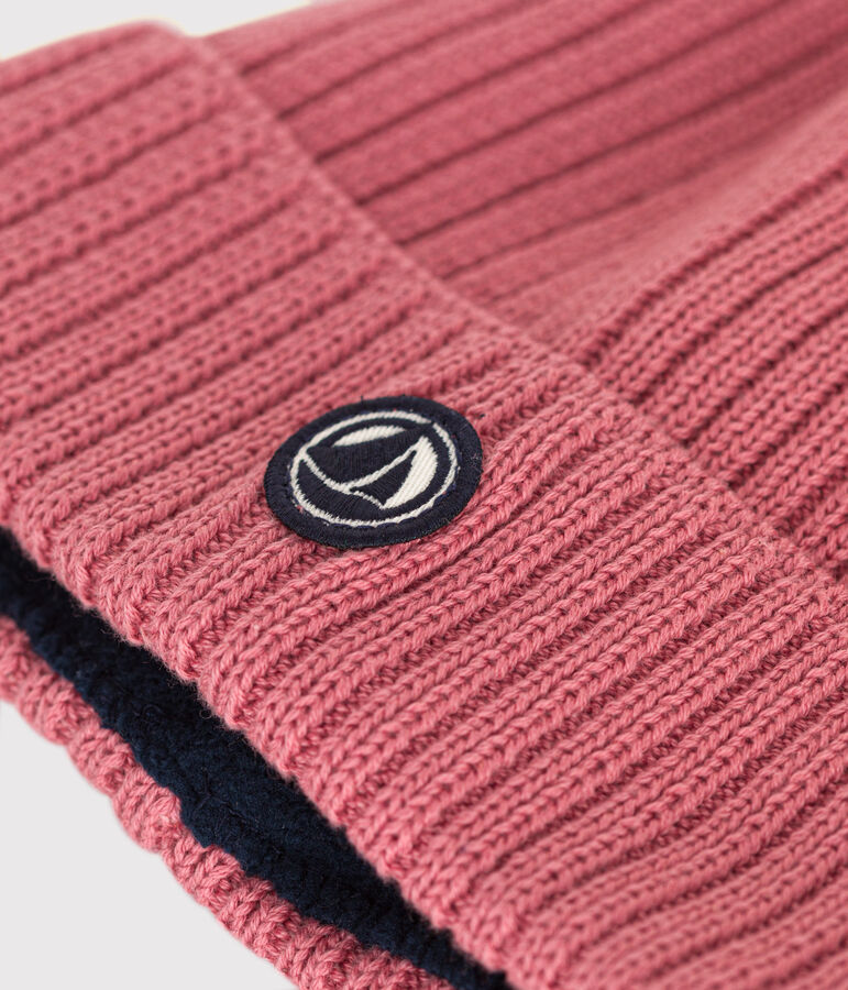 Gebreide kindermuts met fleecevoering roze