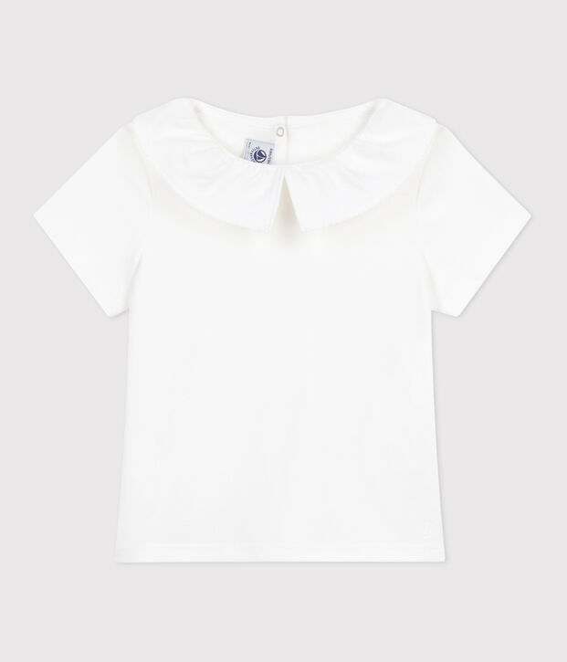 Tee-shirt enfant en coton manches courtes &agrave; col uni blanc