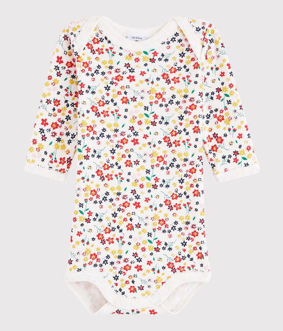 Rompertje lange mouwen babymeisje wit MARSHMALLOW/wit MULTICO