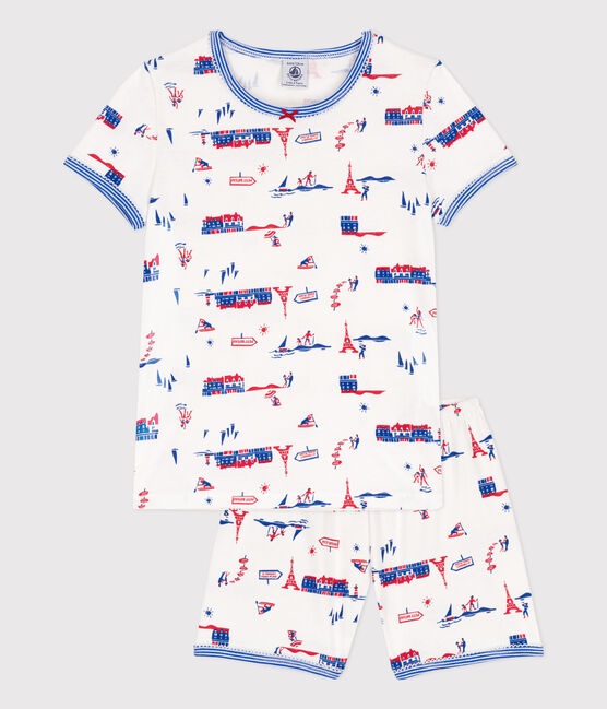 Pyjacourt Paris en coton petite fille blanc MARSHMALLOW/blanc MULTICO