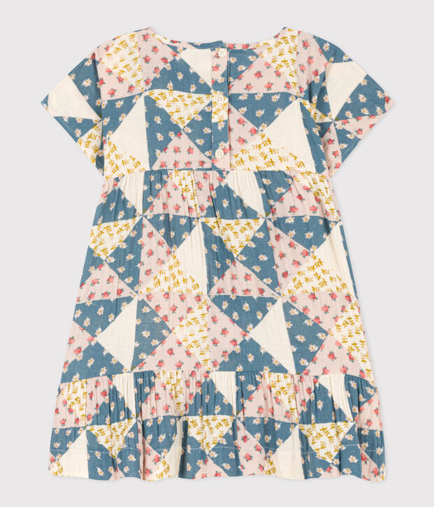 Robe manches courtes en gaze de coton enfant fille &eacute;cru/multicouleur