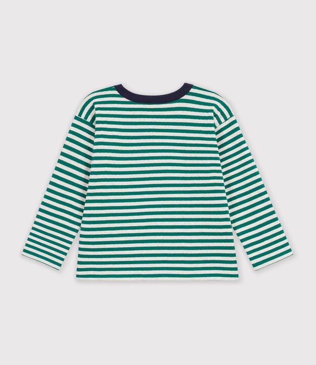 Katoenen T-shirt met lange mouwen en strepen voor kinderen groen/beige/groen