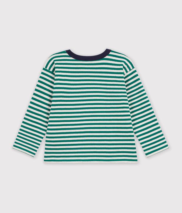 Katoenen T-shirt met lange mouwen en strepen voor kinderen groen/beige/groen