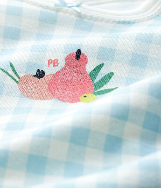 Blauwe katoenen pyjama met gingham-ruit voor babymeisjes wit/blauw