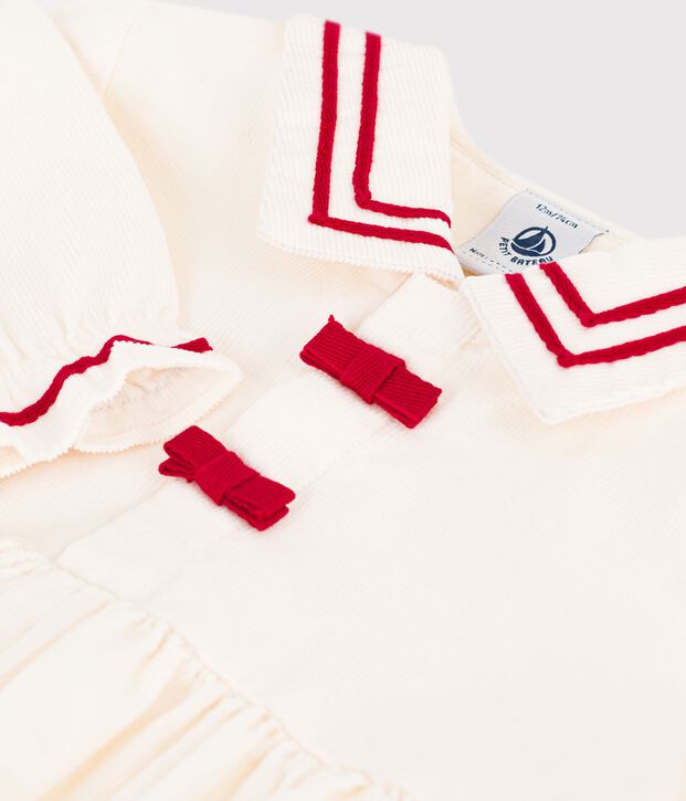 Robe b&eacute;b&eacute; en velours manches longues unie blanc cass&eacute;