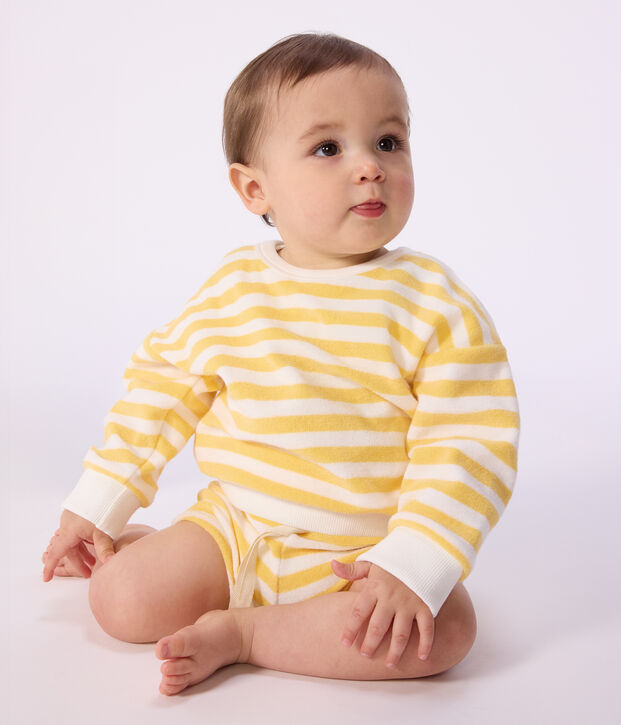 Sweatshirt b&eacute;b&eacute; en coton ray&eacute; jaune/blanc