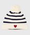 Gebreide gestreepte babymuts met fleecevoering blauw MARSHMALLOW/ SOIR