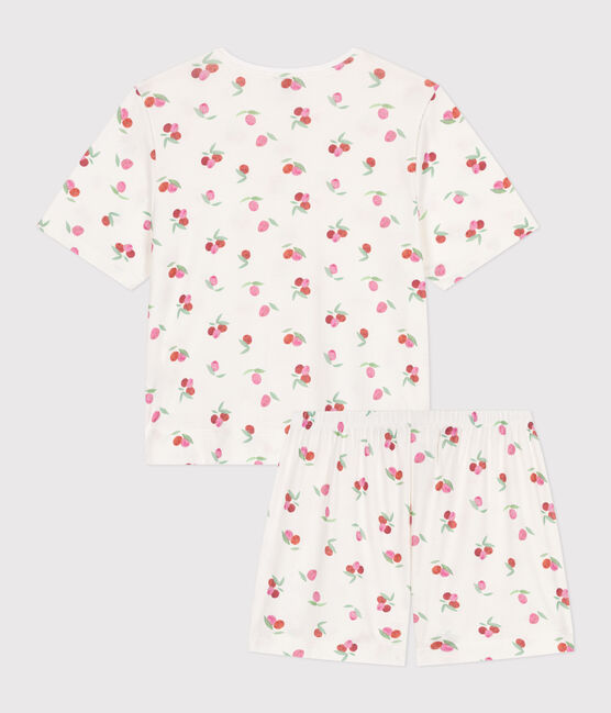 Korte katoenen damespyjama met vruchtenprint wit MARSHMALLOW/wit MULTICO