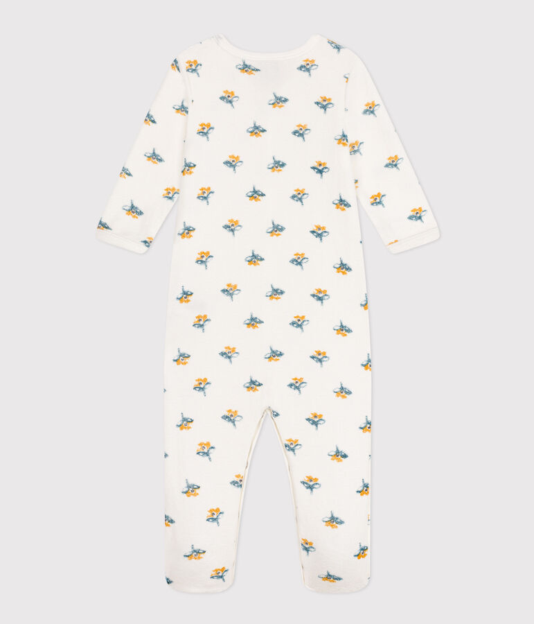 Pyjama b&eacute;b&eacute; fleurs en molleton blanc/multicouleur