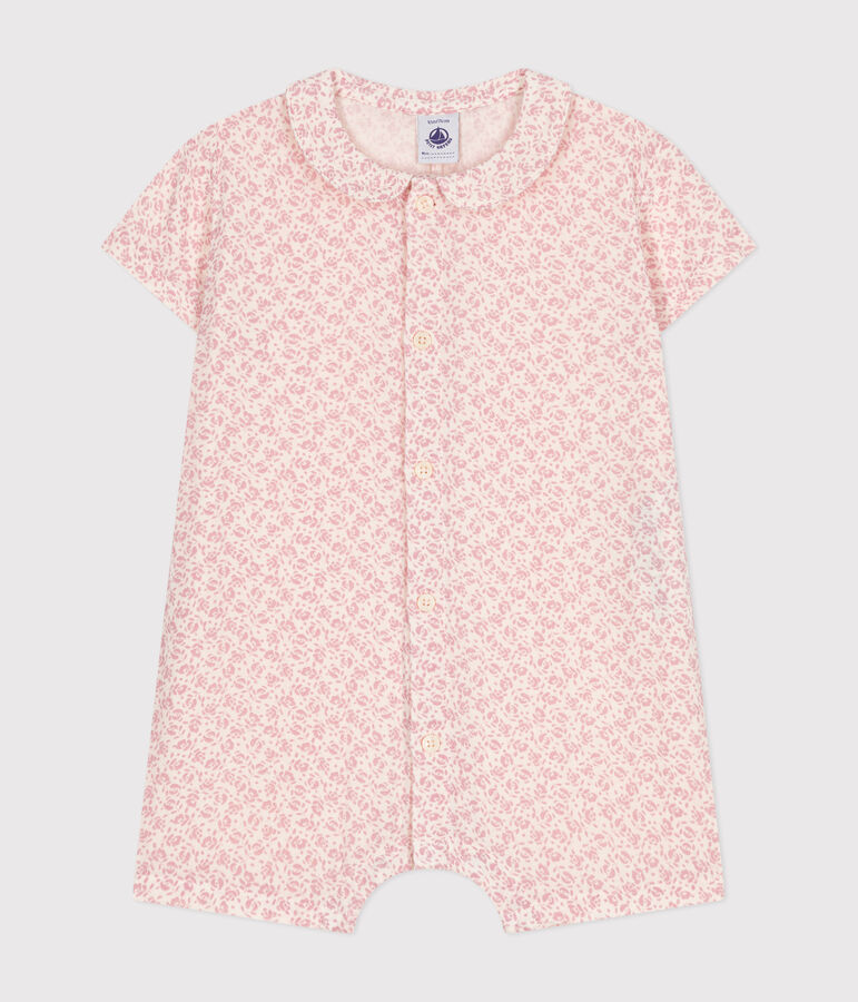 Korte playsuit uit katoenen gaas voor baby's ecru/roze